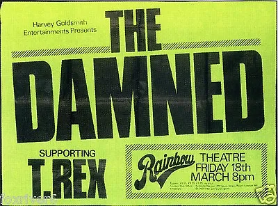 THE DAMNED / T. REX - Concert Handbill / Flyer Glam / Punk Band - Reprint • £5.99