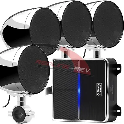 1600W Amp Waterproof Bluetooth Motorcycle Stereo 4 Chrome Speakers Audio System • $385.21