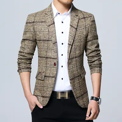 Mens Business Casual Outwear Work Blazer Jacket Korean Slim Button Suit-Coat Top • $40.35