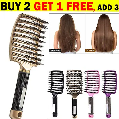 Magical Brush Detangle Detangling Natural·Boar Bristle Womens·Hair Brush Curved~ • £5.68