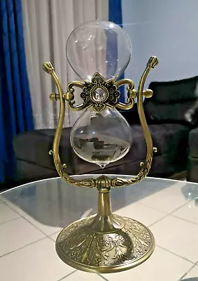 Vintage 60 Minute Hourglass Sand Timer 12 Inch Large Brass Engraved Rotating NEW • $42.11