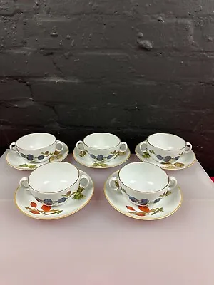 5 X Royal Worcester Wild Harvest Soup Coupes / Bowls And Stand / Saucers • £49.99