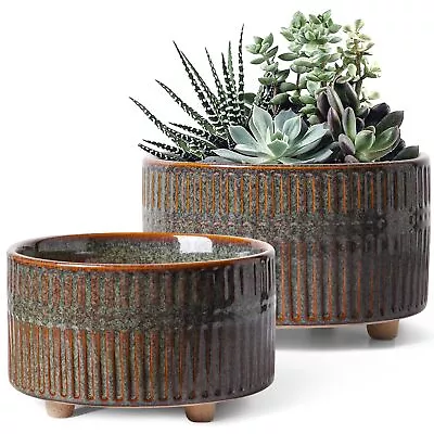 Succulent Pots 6.5+8 Inch Ceramic Indoor Plant Pot With Drainage Hole Modern ... • $50.01