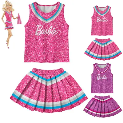 Girls Womens Barbie Princess Costume Cheerleader Fancy Dress Vest Skirt Outfits • £10.44