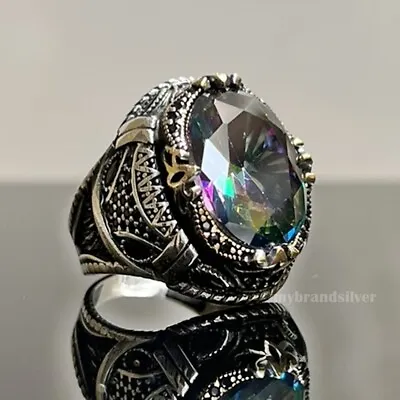 Handmade Solid 925 Sterling Silver Jewelry Mystic Topaz Men's Ring All Size • $56
