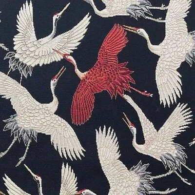 Flying Cranes Black Woven Fabric Japanese Elegance And Scandinavian Simplicity • £18.99