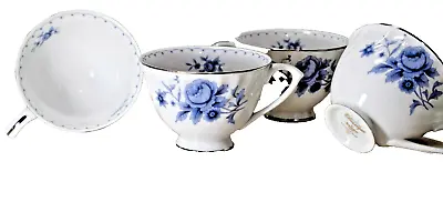 Sango Meissen Blue Tea Coffee Footed Cups - Set Of 4 • $39.95