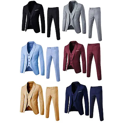 Men's Suits Slim Fit 3-Piece Suit Business Metting Formal Jacket With Pants Set • $32.96