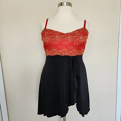 Coquette Plus Size 3X 4X Red Black Stretch Lace Short Slit Negligee Nightie • £18.78