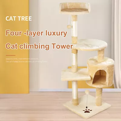 4Tier Large Cat Tree Scratching Post Scratcher Tower Condo House Furniture Wood • $45.99
