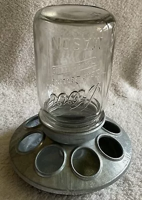 Vintage Mason Jar Glass Galvanized Metal Bird Chicken Squirrel Feeder Table Deco • $14.99