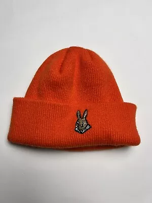 Rabbit Embroidered Cuffed Stretchy Orange Beanie Knit Hat • $7.99