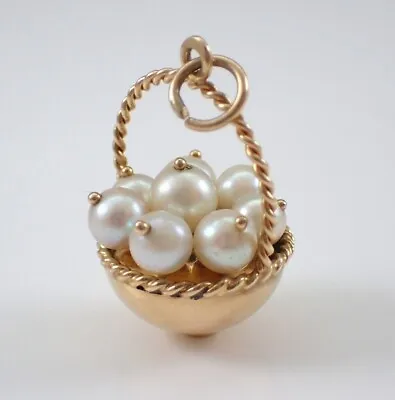 2Ct Round Genuine Pearl Basket Vintage Pendant 14K Yellow Gold Plated 18  Chain • $135