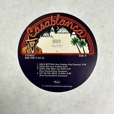 Kiss ALIVE Casablanca Vinyl Record Paper Label Decal 4” 2014 • $4.50