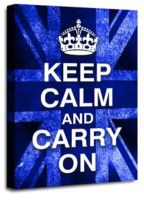 Keep Calm Art Print Blue Carry On Quote Framed Canvas Wall Picture Large • £29.99