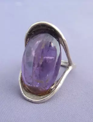 Vintage Taxco Mexico Sterling Floating Solitaire Oval Semi Raw Amethyst Ring • $59.99