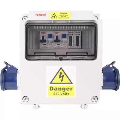 Famatel Caravan Campsite Electric Hook Up Unit 2 Way 16A Socket +Meter CAV2/M-10 • £190.85