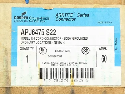 Cooper Crouse Hinds 60 Amp 4w 4p Plug Apj6475 S22 New In Box • $199.98