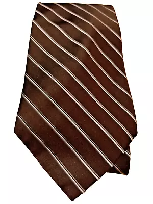 Jones New York Men's 100% Imported Silk Brown White Broad Pinstriped Neck Tie • $17.08