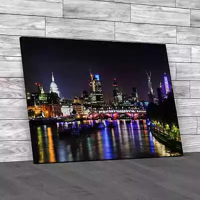 London Skyline By Night Original Canvas Print Large Picture Wall Art • £18.95