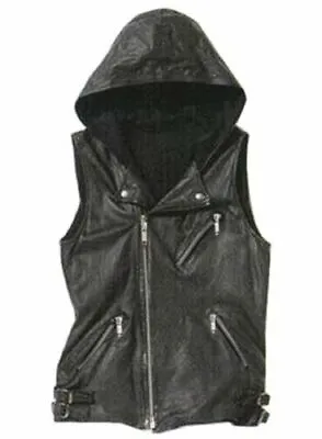 Men Stylish Genuine Leather Notched Collar Hooded Vest Jacket • $89.99