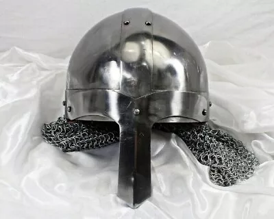 Medieval Steel Viking Nasal Helmet With Chainmail Hand-Forged Helmet Greek Helme • $130.81