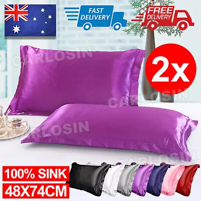 $8.95 • Buy 2X Satin Silk Pillow Cases Cushion Cover Pillowcase Home Decor Luxury Bedding AU