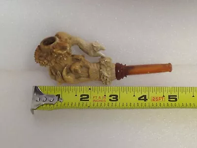 Antiq Meerschaum Carved Pipe Claw Dog Fox Goat Amber Stem GREAT CARVING No Case • $220