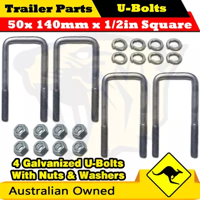 4 X U-Bolts 50mm X 140mm Square With Nuts Galvanized Trailer Box Boat Caravan • $230.90