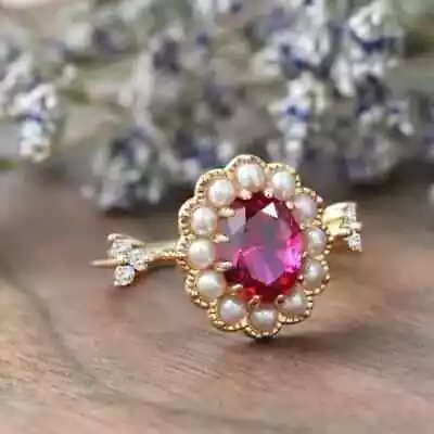 14K Yellow Gold Plated Silver 2CT Oval Cut Lab Created Ruby Women's Wedding Ring • $139.99