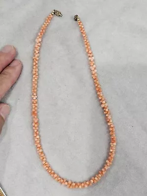 Vintage Angelskin Coral Pink Carved Beaded Necklace 16.75  Long  • $39.99