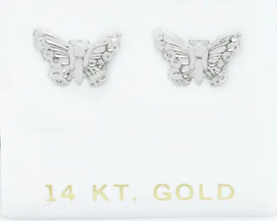 £0.80 • Buy Butterfly Stud Earrings Solid 14k White Gold - Made In Usa - Nwt