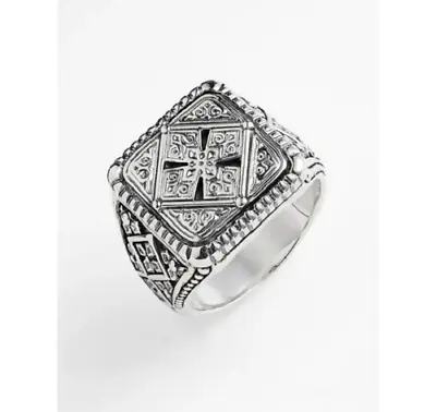 Modern Classic Art Deco Cross Square Design 935 Argentium Silver Men's Ring • $235