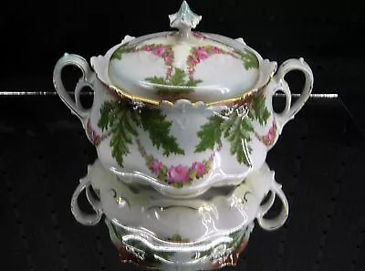 Vintage Habsburg MZ Austria Pink Flowers Covered Vegetable Bowl • $43.99