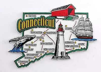 Connecticut State Map And Landmarks Collage Fridge Collectible Souvenir Magnet • $8.45