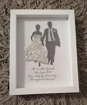Wedding Engagement Anniversary Button Art Silhouette Gift Keepsake Frame  • £25