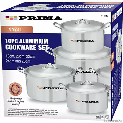 £49.99 • Buy 10pc Aluminium Cookware Set Kitchen Cooking Pots Casserole Catering Saucepan