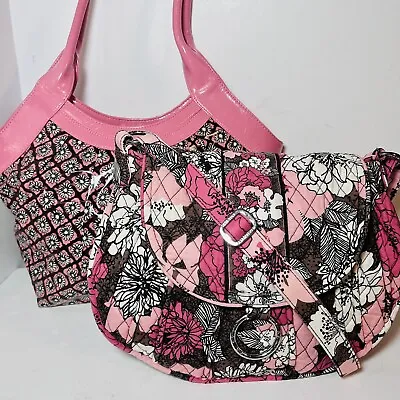 Vera Bradley Mocha Rouge Lot Crossbody Purse Frill Shoulder Bag Pink Rose Brown • $13.81