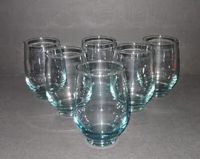 Set Of 6 - MCM Libbey Glass Co. Tempo Aqua Color 4.5  Tall 10 Oz Glass Tumblers  • $14.99
