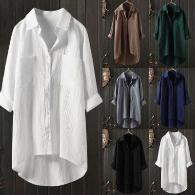 £3.19 • Buy Plus Size Women Cotton Linen T Shirt Dress Oversized Ladies Baggy Blouse Tops 18