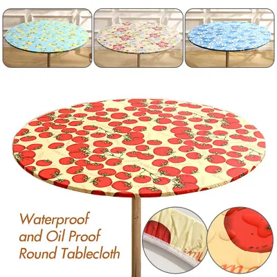 $24.22 • Buy Tablecloth Round Fitted Elastic PVC Waterproof Oilproof Dining Table Cover Patio