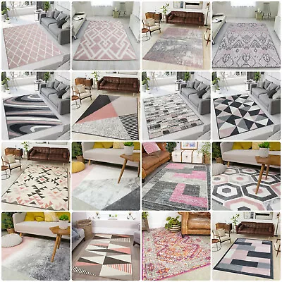 Modern Blush Pink Rugs Small Large Transitional Trellis Rug Long Hallway Runners • £21.95