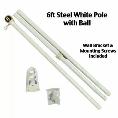 6ft Flag Pole Steel Wall Hanging House Flag Pole Wall Mounted Flag Pole Ball • $16.88