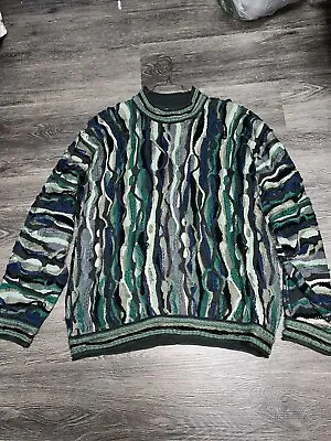 Vintage Authentic Coogi Australia Sweater Multi-Colored Cotton 3D Knit Large • $250