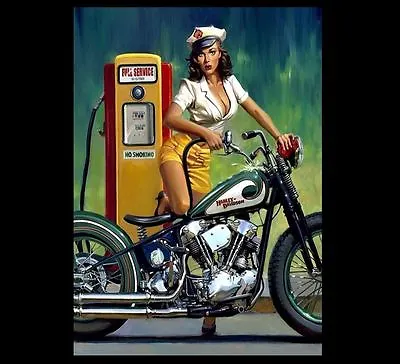 Vintage Harley Davidson Motorcycle PHOTO Poster Art Advertisement Busty Girl • $5.68