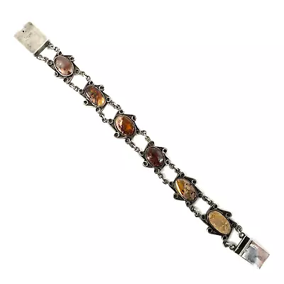 Vintage Mexico Sterling Silver Mexican Fire Agate Link Bracelet 25g • $95