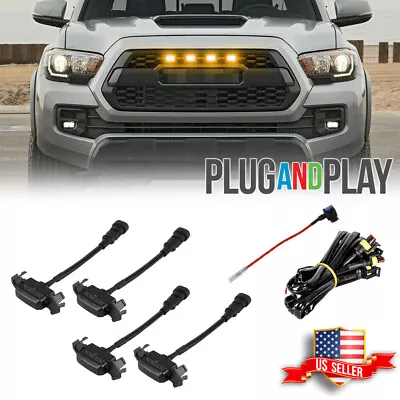 $18.99 • Buy 4x Raptor Style Smoked Lens Front Grille Amber LED Kit For 2016-19 Toyota Tacoma