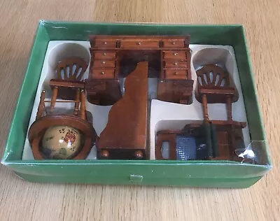 VTG NEW MSR Imports Dollhouse Furniture Mini OFFICE STUDY 6 Pieces Wood #4625 • $49.95