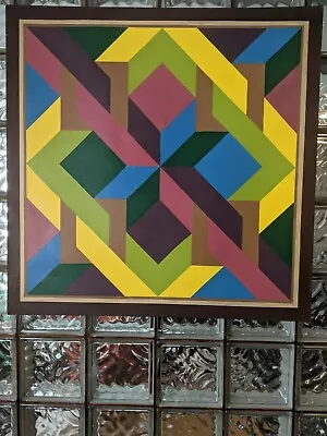 Striking Large Vintage 1981 Mcm Abstract Op Art Geometric Painting- J Kilguss • $560