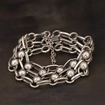 VTG Sterling Silver - MODERNIST Pebbled Link Chain 6.5  Bracelet - 39g • $23.50